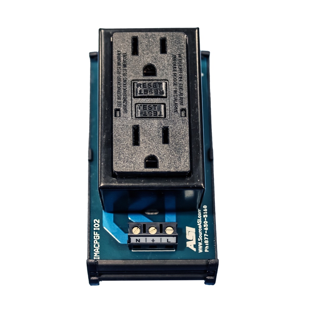 DIN Rail Mount GFCI Receptacle, 15A, 120V, 3012 AWG, UL508A SourceASI